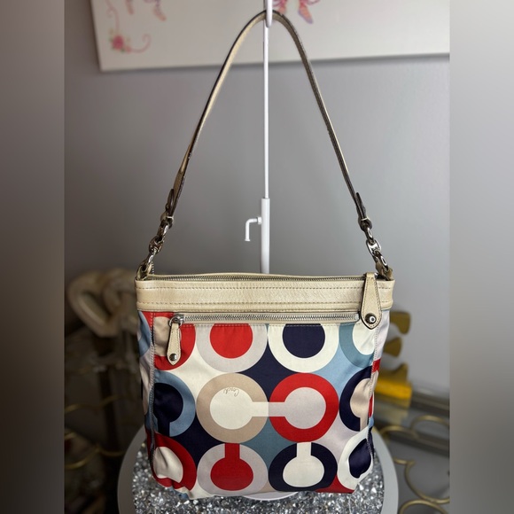 Coach 2013 Ashley Op Art Satin Multi Print Hobo Bag EUC - Picture 4 of 14